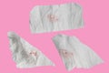 Piece paper tissue white, isolated on pink background with clipping path. Royalty Free Stock Photo