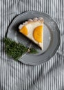 Piece of pie with persimmon on a plate Royalty Free Stock Photo