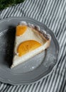 Piece of pie with persimmon on a plate Royalty Free Stock Photo