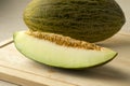 Piece of Piel de sapo melon close up