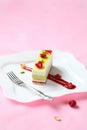 Piece of Pistachio, Raspberry Mousse Cake Royalty Free Stock Photo