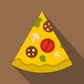 Piece of pizza with sausage icon, flat style Royalty Free Stock Photo