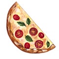 Piece of pizza watercolor hand drawing illustration.