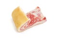 Piece of pork belly with skin in salt Royalty Free Stock Photo