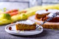 Piece of pumpkin-carrot cake is on the plate. Royalty Free Stock Photo