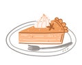 Piece of pumpkin pie with cream on a plate Royalty Free Stock Photo