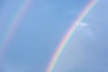 A piece of rainbow in the sky against the background of rain clouds Royalty Free Stock Photo