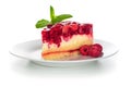 Piece of raspberries cake on plate isolated Royalty Free Stock Photo