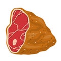 Piece of raw meat. Cut off half beef piece. Cartoon illustration. Royalty Free Stock Photo
