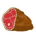 Piece of raw meat. Cut off half beef piece. Cartoon illustration Royalty Free Stock Photo