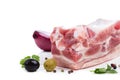 Piece raw meat with decor from on side Royalty Free Stock Photo
