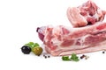 Piece raw meat with decor from on side Royalty Free Stock Photo