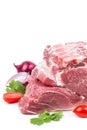 Piece raw meat with decor from on side Royalty Free Stock Photo