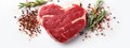 A piece of raw meat in the shape of a heart. Generative AI,