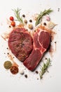 A piece of raw meat in the shape of a heart. Generative AI,