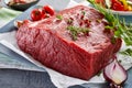 Close up view of rump steak on table Royalty Free Stock Photo