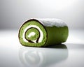 a piece of red bean paste-adorned Japanese matcha roll cake. Generative AI