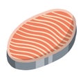 Piece of red salmon fish meat with pink stripe. Raw Seafood