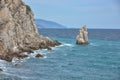 A piece of rock near the sea near the coast, a view of the coastal rocks near the castle Swallow Nest in Crimea Royalty Free Stock Photo