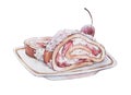 Piece of roulade with cream and cherry