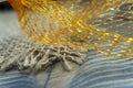 Piece of sack bag and plastic net in close-up Royalty Free Stock Photo