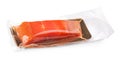 A piece of salmon fillets in a vacuum blister pack