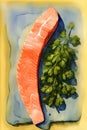 A Piece Of Salmon Next To A Bunch Of Parsley. Generative AI