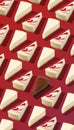 Piece slice cheesecake pattern on red background