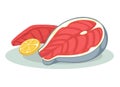 Piece or slice red fish. Raw salmon steak - fresh and healthy seafood.