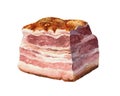 A piece of smoked pork belly, bacon for breakfast, delicious food, menu design, watercolor