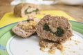 piece of the spinach meatloaf cut half Royalty Free Stock Photo