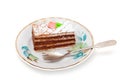 A piece of sponge cake with fork on plate Royalty Free Stock Photo