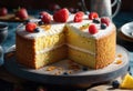 Piece of sponge cake on a plate