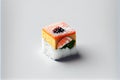 a piece of sushi with a lady bug on top of it on a white surface with a blue border Royalty Free Stock Photo