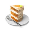 Piece of sweet carrot cake with delicious cream on plate Royalty Free Stock Photo