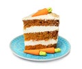 Piece of sweet carrot cake with delicious cream on plate Royalty Free Stock Photo