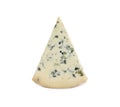 Piece of tasty blue cheese on white