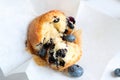 Piece of tasty blueberry muffin, closeup Royalty Free Stock Photo