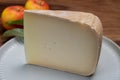 Piece of tasty Ossau-Iraty or Esquirrou sheep cheese produced in south-western France, Northern Basque Country