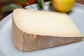 Piece of tasty Ossau-Iraty or Esquirrou sheep cheese produced in south-western France, Northern Basque Country