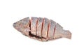 Piece of tilapia fish meat on white background