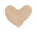 Piece of torn kraft paper with rough edges in shape of heartisolated on white background with clipping path. Design element. Eco Royalty Free Stock Photo