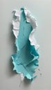 A piece of torn paper. The paper is blue and white, and it is sitting on a white surface Royalty Free Stock Photo