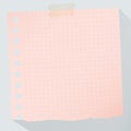 Piece of torn pink graph note paper with long shadow