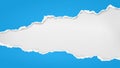 Piece of torn, ripped blue paper with soft shadow are on white background for text. Vector illustration Royalty Free Stock Photo