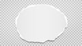 Piece of torn, ripped, white and round paper with soft shadow are on grey background for text. Vector illustration