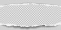 Piece of torn, squared note paper strip with soft shadow is on grey diamond background. Vector illustration