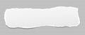 Piece of torn, white realistic horizontal paper strip with soft shadow is lined background. Vector illustration Royalty Free Stock Photo