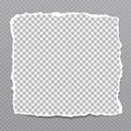 Piece of torn, white squared realistic paper with soft shadow are on grey background. Vector illustration Royalty Free Stock Photo