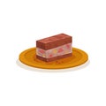 Piece of traditional Malaysian cake. Sweet dessert on plate. Food theme. Flat vector icon Royalty Free Stock Photo